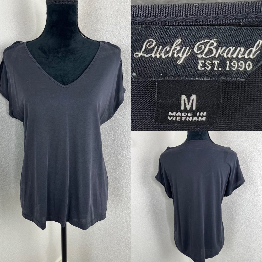 Lucky Brand Charcoal Button Detail Sleeves Medium